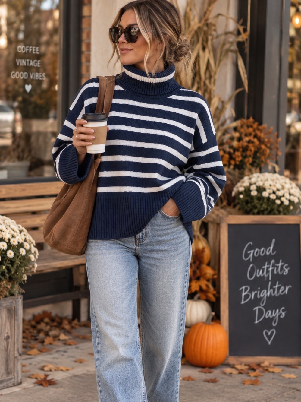 Gap 100% Cotton Navy Stripe Turtleneck Sweater Size M Classic Coastal